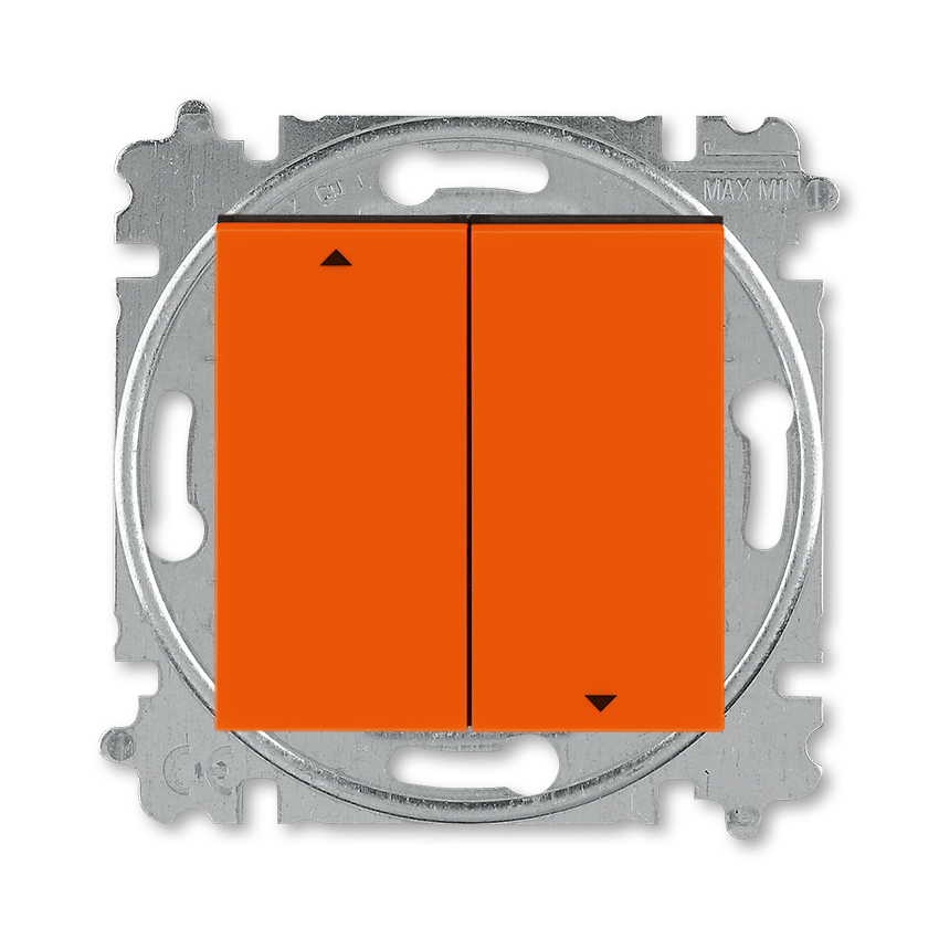 Выключатель жалюзи двухклавишный ABB Levit без фиксации клавиш оранжевый / дымчатый чёрный
