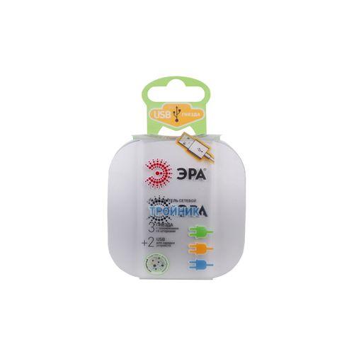 Разветвитель 3-м SP-3e-USB-2A 220В + 2USB 2000мА с заземл. защ. шторки (6/36/864) бел. ЭРА Б0015243