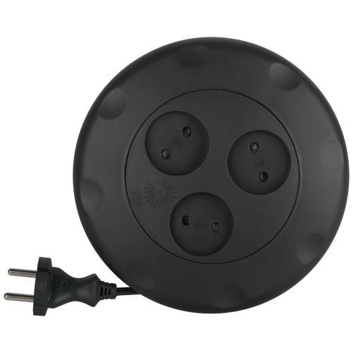 Удлинитель UR-3-3m-B (черный) 3х3м рулетка без заземл. ПВС 2х0.75 ЭРА Б0019039