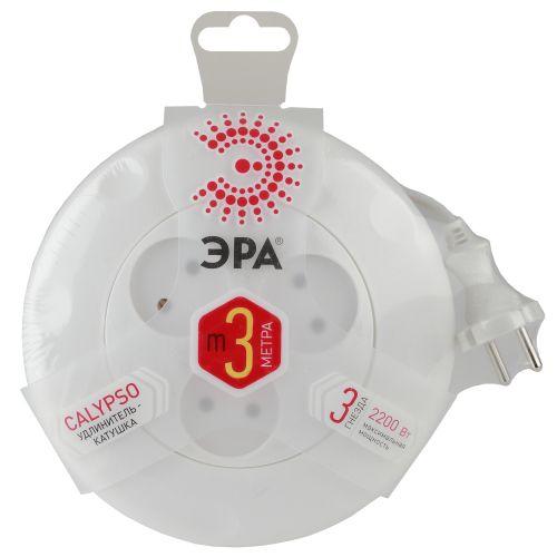 Удлинитель UR-3-3m-W (белый) 3х3м рулетка без заземл. ПВС 2х0.75 ЭРА Б0019038