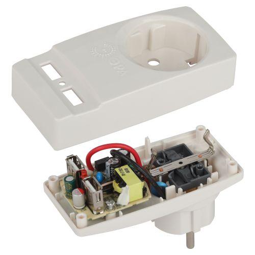 Адаптер SP-1e-USB-W "Polynom" 1-м 220В+ 2хUSB 2100мА c зазeмл. бел. ЭРА Б0026332