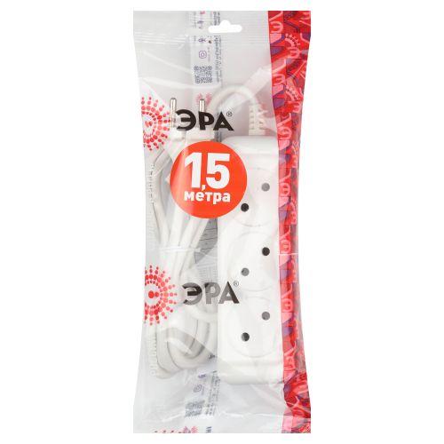 Удлинитель 3х1.5м без зазeмл. 10А IP20 U-3-1.5m ПВС 2х1 ЭРА Б0028354