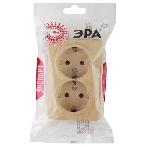 Розетка 2-м ОП Эра Эксперт 11-2205-11 16А IP20 16AX 250В 2х2P+E Schuko сосна Эра Б0020693