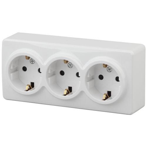 Розетка 3-м ОП Эра Эксперт 11-2208-01 16А IP20 250В 3х2P+E Schuko бел. Эра Б0020700
