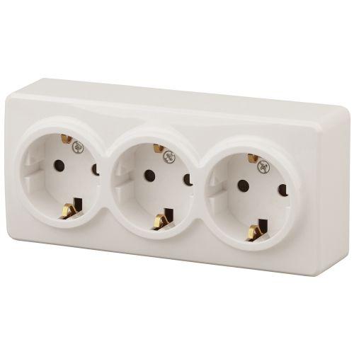 Розетка 3-м ОП Эра Эксперт 11-2208-02 16А IP20 250В 3х2P+E Schuko сл. кость Эра Б0020701