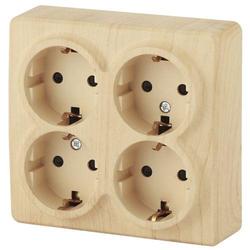 Розетка 4-м ОП Эра Эксперт 11-2211-11 16А IP20 16AX 250В 4х2P+E Schuko защ. шторки сосна Эра Б0020711