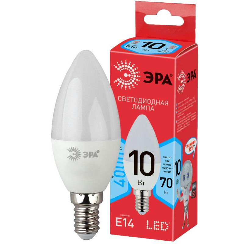 Лампа светодиодная ECO LED B35-10W-840-E14 (диод свеча 10Вт нейтр. E14) ЭРА Б0032963