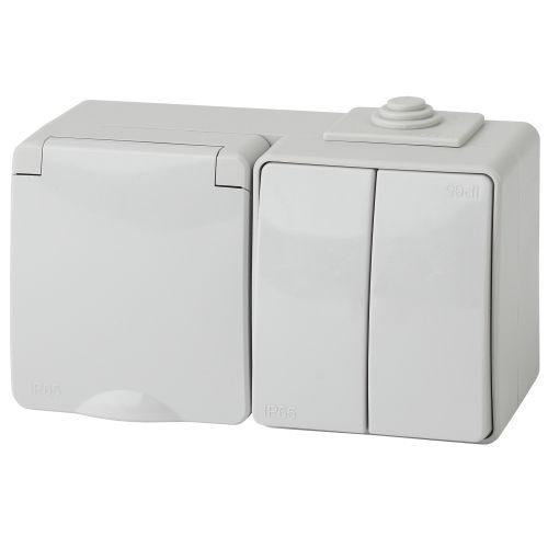 Блок розетка+выкл. ОП Эра Эксперт 11-7602-03 16А(10AX)-250В двойн. гориз. IP65 сер. ЭРА Б0035994