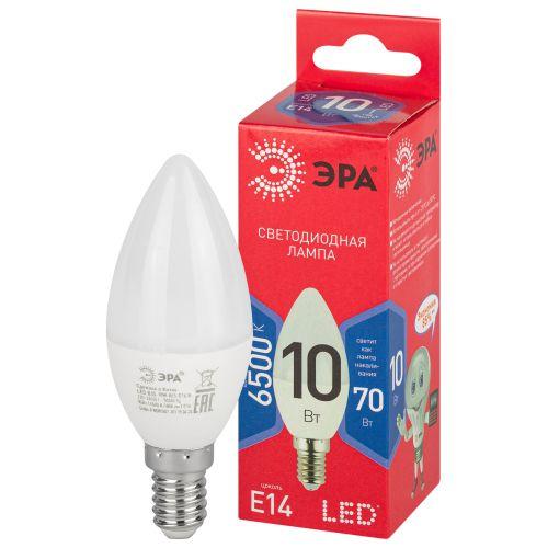 Лампа светодиодная ECO LED B35-10W-865-E14 R (диод свеча 10Вт холодн. E14) (10/100/3500) ЭРА Б0045337