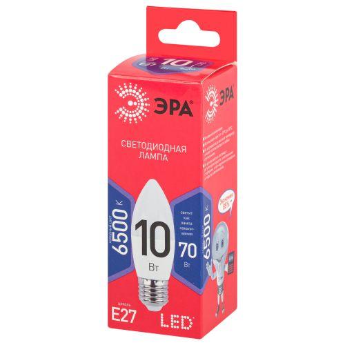 Лампа светодиодная ECO LED B35-10W-865-E27 R (диод свеча 10Вт холодн. E27) (10/100/3500) ЭРА Б0045338