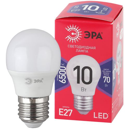 Лампа светодиодная ECO LED P45-10W-865-E27 R (диод шар 10Вт холодн. E27) (10/100/3600) ЭРА Б0045355