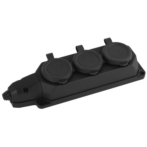 Колодка каучуковая 3-м с заземл. 16А IP44 черн. ЭРА Б0044545