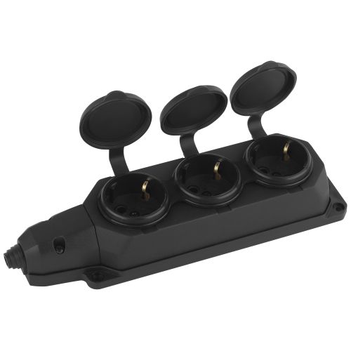 Колодка каучуковая 3-м с заземл. 16А IP44 черн. ЭРА Б0044545