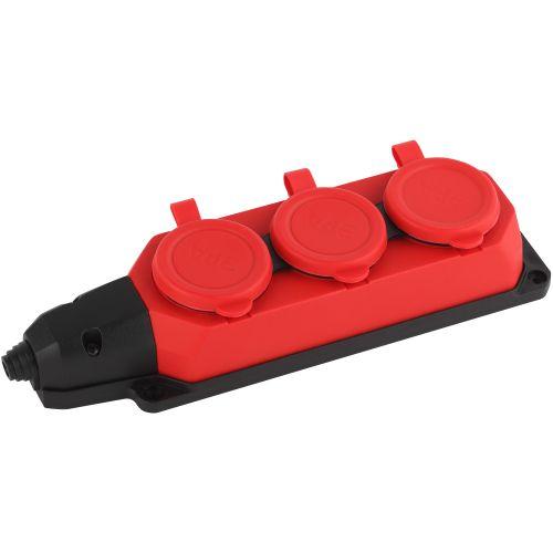 Колодка каучуковая 3-м с заземл. 16А IP44 красн. ЭРА Б0044552