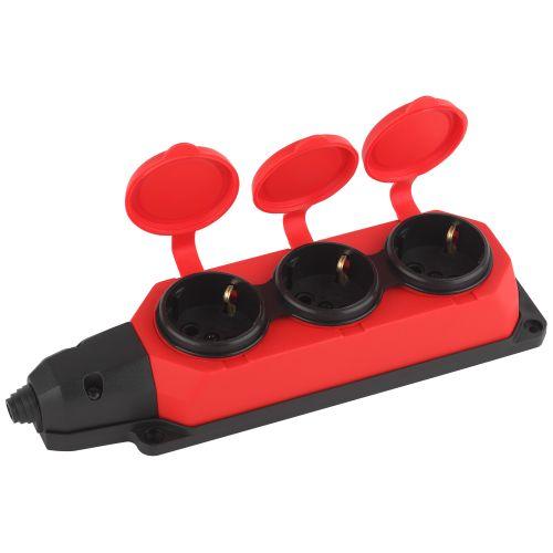 Колодка каучуковая 3-м с заземл. 16А IP44 красн. ЭРА Б0044552