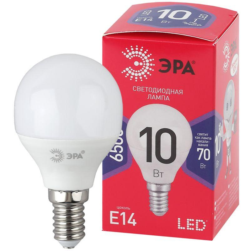 Лампа светодиодная ECO LED P45-10W-865-E14 R (диод шар 10Вт холодн. E14) (10/100/3600) Эра Б0045354