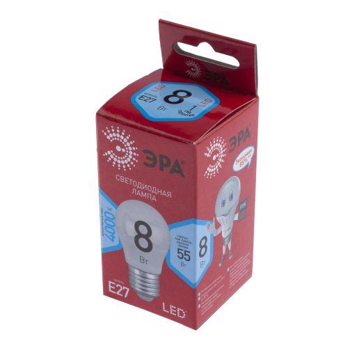 Лампа светодиодная P45-8W-840-E27 R (диод шар 8Вт нейтр. E27) (10/100/3600) Эра Б0049645
