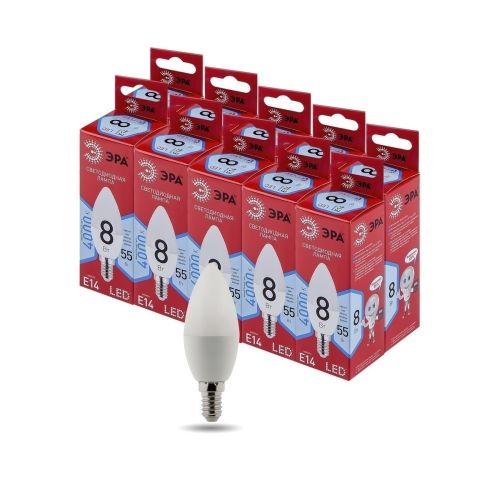 Лампа светодиодная B35-8W-840-E14 R (диод свеча 8Вт нейтр. E14) Эра Б0050200