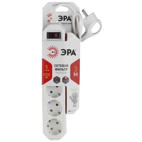 Удлинитель с сетевым фильтром 5х3м USF-5es-3m-W с заземл с выкл. ПВС 3х0.75 бел.ЭРА Б0019033
