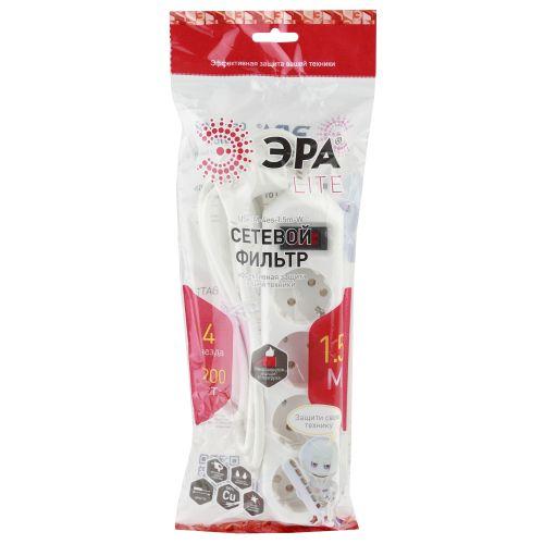 Удлинитель с сетевым фильтром 4х1.5м USF-M-4es-1.5m-W с заземл с выкл. ПВС 3х0.75 бел. ЭРА Б0019741