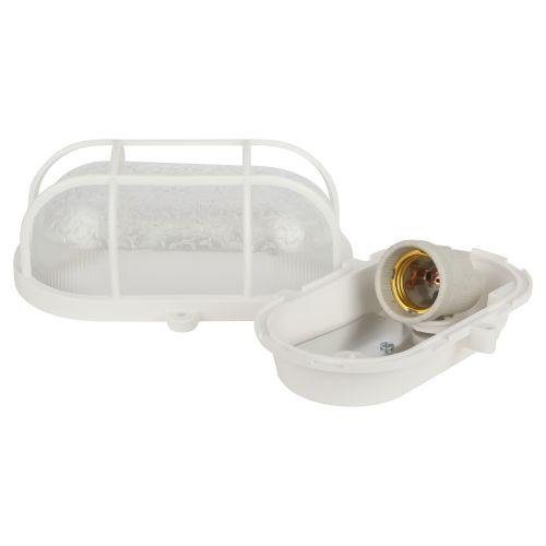 Светильник с решеткой Евро пластик/стекло IP53 E27 max 60Вт 184х115х90 овал белый НБП 01-60-002 ЭРА (Б0052015)