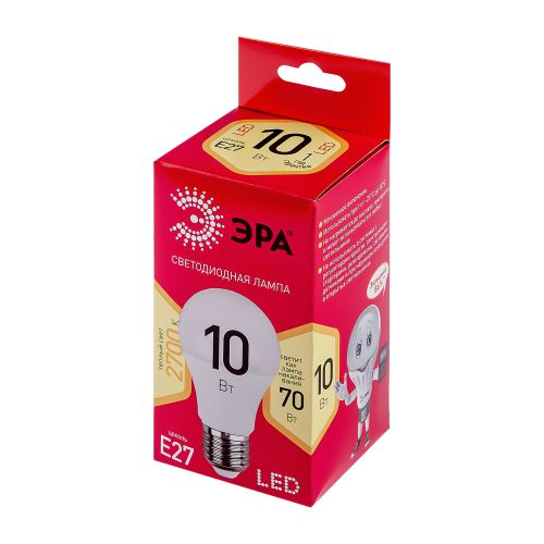 Лампа светодиодная RED LINE LED A60-10W-827-E27 R 10Вт A60 груша 2700К тепл. бел. E27 Эра Б0049634