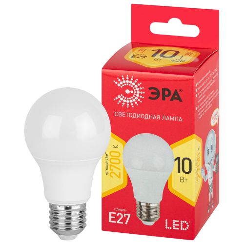 Лампа светодиодная RED LINE LED A60-10W-827-E27 R 10Вт A60 груша 2700К тепл. бел. E27 Эра Б0049634