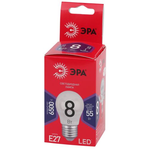 Лампа светодиодная RED LINE LED P45-8W-865-E27 R 8Вт P45 шар 6500К холод. бел. E27 Эра Б0045359