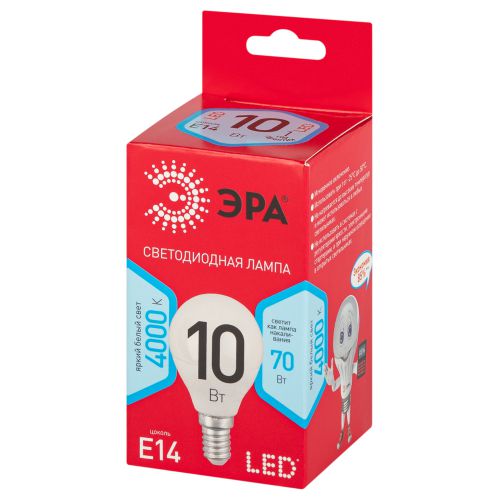 Лампа светодиодная RED LINE LED P45-10W-840-E14 R 10Вт P45 шар 4000К нейтр. бел. E14 Эра Б0050233