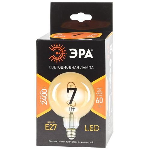 Лампа F-LED G95-7W-824-E27 spiral gold (филамент шар спир. зол. 7Вт тепл. E27) (20/560) ЭРА Б0047663