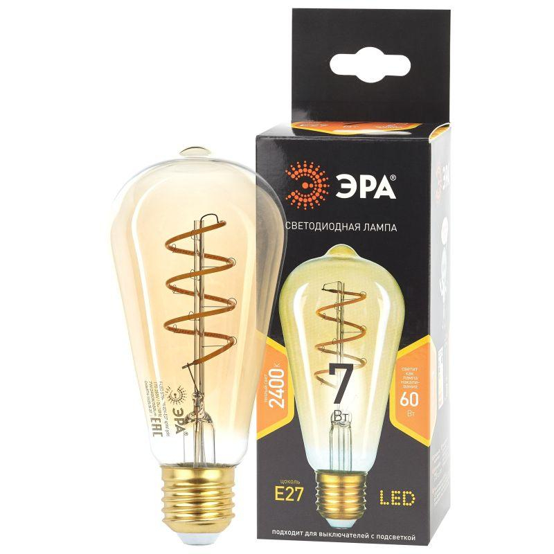 Лампа F-LED ST64-7W-824-E27 spiral gold (филамент спир. зол. 7Вт тепл. E27) (20/960) ЭРА Б0047665