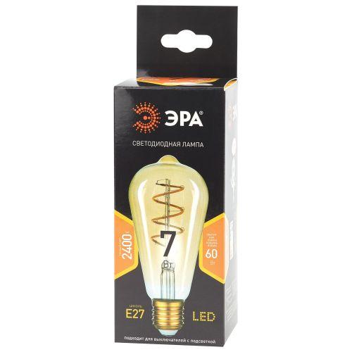 Лампа F-LED ST64-7W-824-E27 spiral gold (филамент спир. зол. 7Вт тепл. E27) (20/960) ЭРА Б0047665