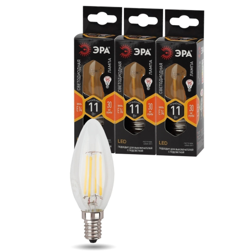 Лампа светодиодная филаментная F-LED B35-11w-827-E14 B35 11Вт свеча E14 тепл. бел. ЭРА Б0046985