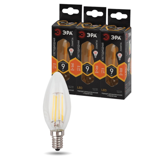 Лампа светодиодная филаментная F-LED B35-9w-827-E14 B35 9Вт свеча E14 тепл. бел. ЭРА Б0046991