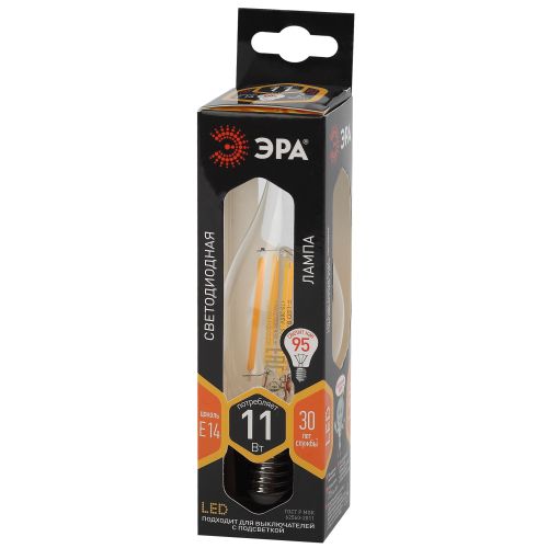 Лампа светодиодная филаментная F-LED BXS-11W-827-E14 BXS 11Вт свеча на ветру E14 тепл. бел. ЭРА Б0047001
