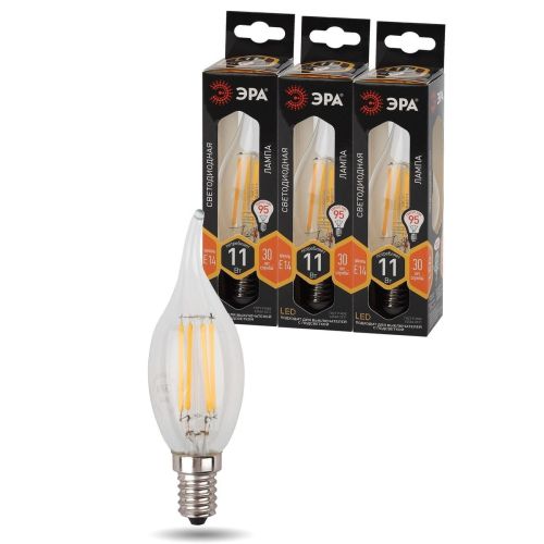Лампа светодиодная филаментная F-LED BXS-11W-827-E14 BXS 11Вт свеча на ветру E14 тепл. бел. ЭРА Б0047001