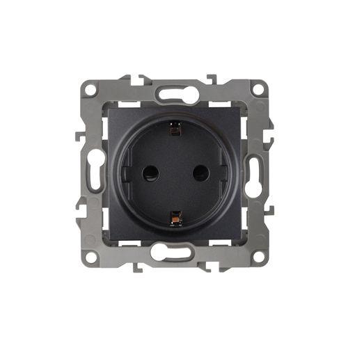 Розетка 1-м СП Эра12 12-2101-05 16А IP20 16AX 250В 2P+E Schuko механизм антрацит Эра Б0014679