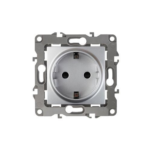 Розетка 1-м СП Эра12 12-2102-03 16А IP20 16AX 250В 2P+E Schuko защ. шторки механизм алюм. Эра Б0014689