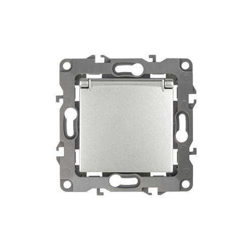 Розетка 1-м СП Эра12 12-2103-03 16А IP20 16AX 250В 2P+E Schuko защ. шторки с крышкой механизм алюм. Эра Б0014695