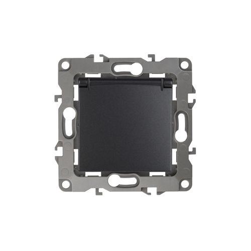 Розетка 1-м СП Эра12 12-2103-05 16А IP20 16AX 250В 2P+E Schuko защ. шторки с крышкой механизм антрацит Эра Б0014697