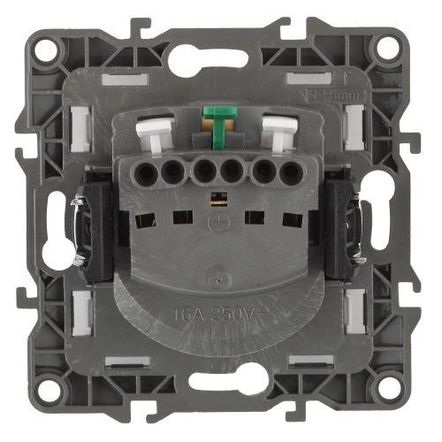 Розетка 1-м СП Эра12 12-2103-05 16А IP20 16AX 250В 2P+E Schuko защ. шторки с крышкой механизм антрацит Эра Б0014697