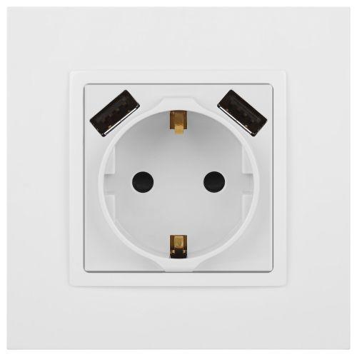 Розетка 2P+E 16A-250В, штор. с 2xUSB 5В-3А, Эра Elegance, белый 14-4109-01 ЭРА (Б0047867)