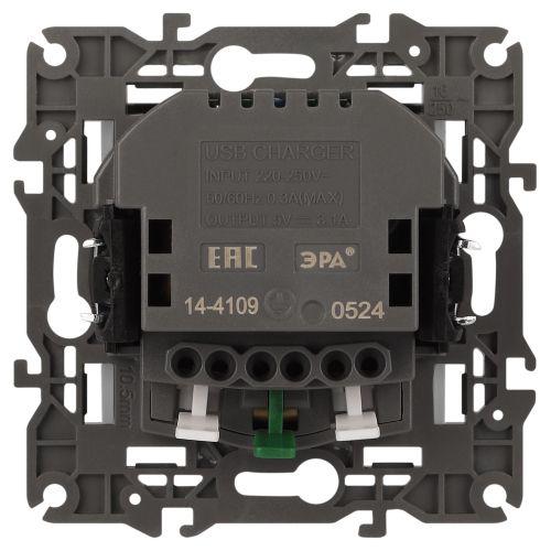 Розетка 2P+E 16A-250В, штор. с 2xUSB 5В-3А, Эра Elegance, белый 14-4109-01 ЭРА (Б0047867)