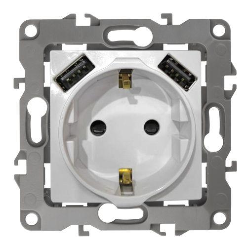 Розетка 2P+E 16A-250В, штор. с 2xUSB 5В-3А, Эра Elegance, слоновая кость 14-4109-02 ЭРА (Б0047868)