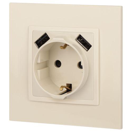 Розетка 2P+E 16A-250В, штор. с 2xUSB 5В-3А, Эра Elegance, слоновая кость 14-4109-02 ЭРА (Б0047868)