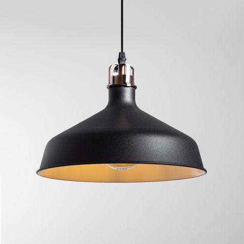 Светильник подвесной декоративный PL2 BK/RC E27 max 60W, d300 мм, шагрень черный/медь ЭРА (Б0037413)