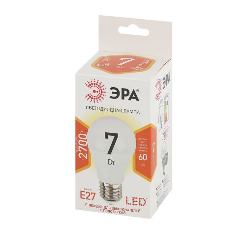 Лампа светодиодная A60-7w-827-E27 грушевидная 560лм ЭРА Б0029819
