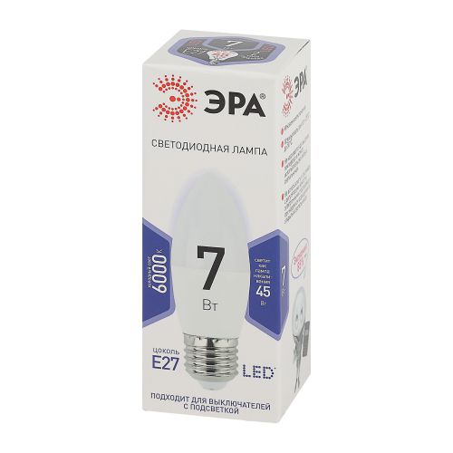 Лампа светодиодная B35-7W-860-E27 свеча 560лм ЭРА Б0031413
