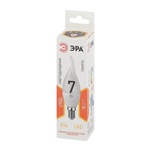 Лампа светодиодная BXS-7w-827-E14 свеча на ветру 560лм ЭРА Б0028482