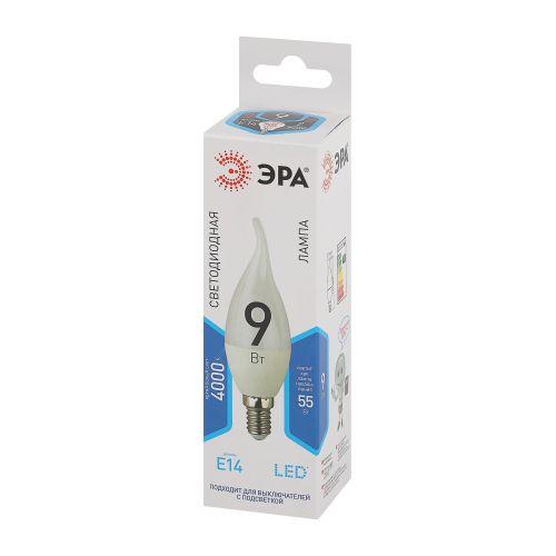 Лампа светодиодная BXS-9w-840-E14 свеча на ветру 720лм ЭРА Б0027974